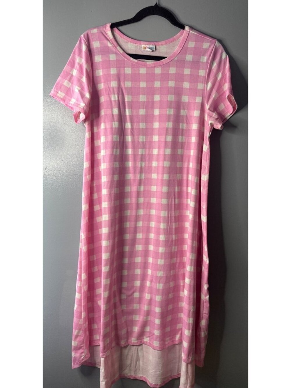 Lularoe L Sundress Pink White Large Check Plaid Cottagecore Milkmaid lightweight